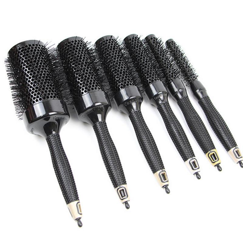 6pcs/Set Professional Black Boar Bristles Hair Brushes Set Anti-Static Round Hairdressing Comb Barber Salon Styling Tools