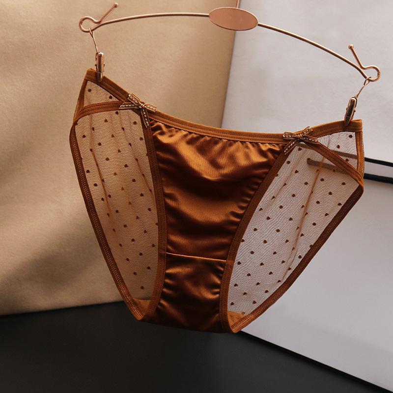 Large Sexy Seamless Low Waist Mesh Panties for Women - Silky Satin with Cotton Crotch