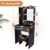 Small Vanity Table with Mirror and Adjustable LED Lighting, Socket, Hair Dryer Holder & Padded Stool - with Drawers and Shelf, Black, W60/H131.5/D38cm