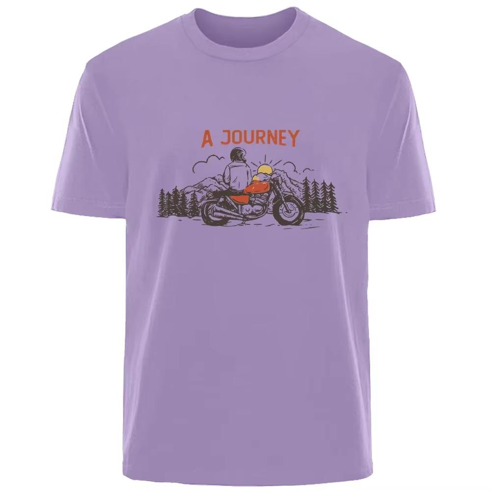 Summer Men's 100% Cotton Motorcycle Travel Watch Sunrise Print Comfortable Breathable Casual T-shirt Men's Outdoor Street Wear