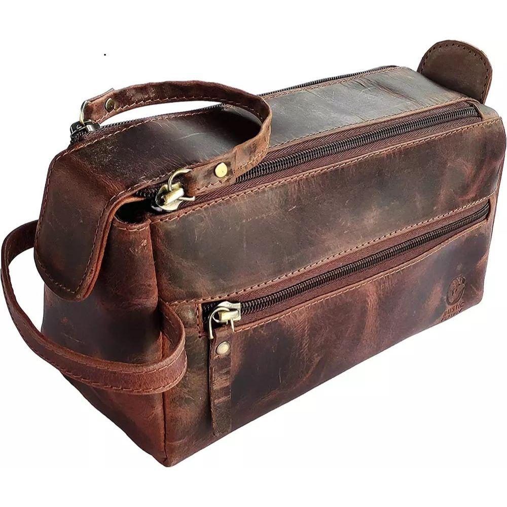 RUSTIC TOWN Beauty Case in Pelle di Bufalo : Kit da viaggio vintage per rasatura e Dopp