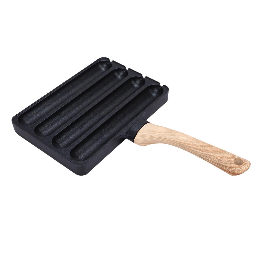 4 Slot Hot Dog Grilling Iron, Fast Heating Aluminum Alloy Grill Pan with Anti-heat Wooden Handle for Cooking Cooking Cooking In