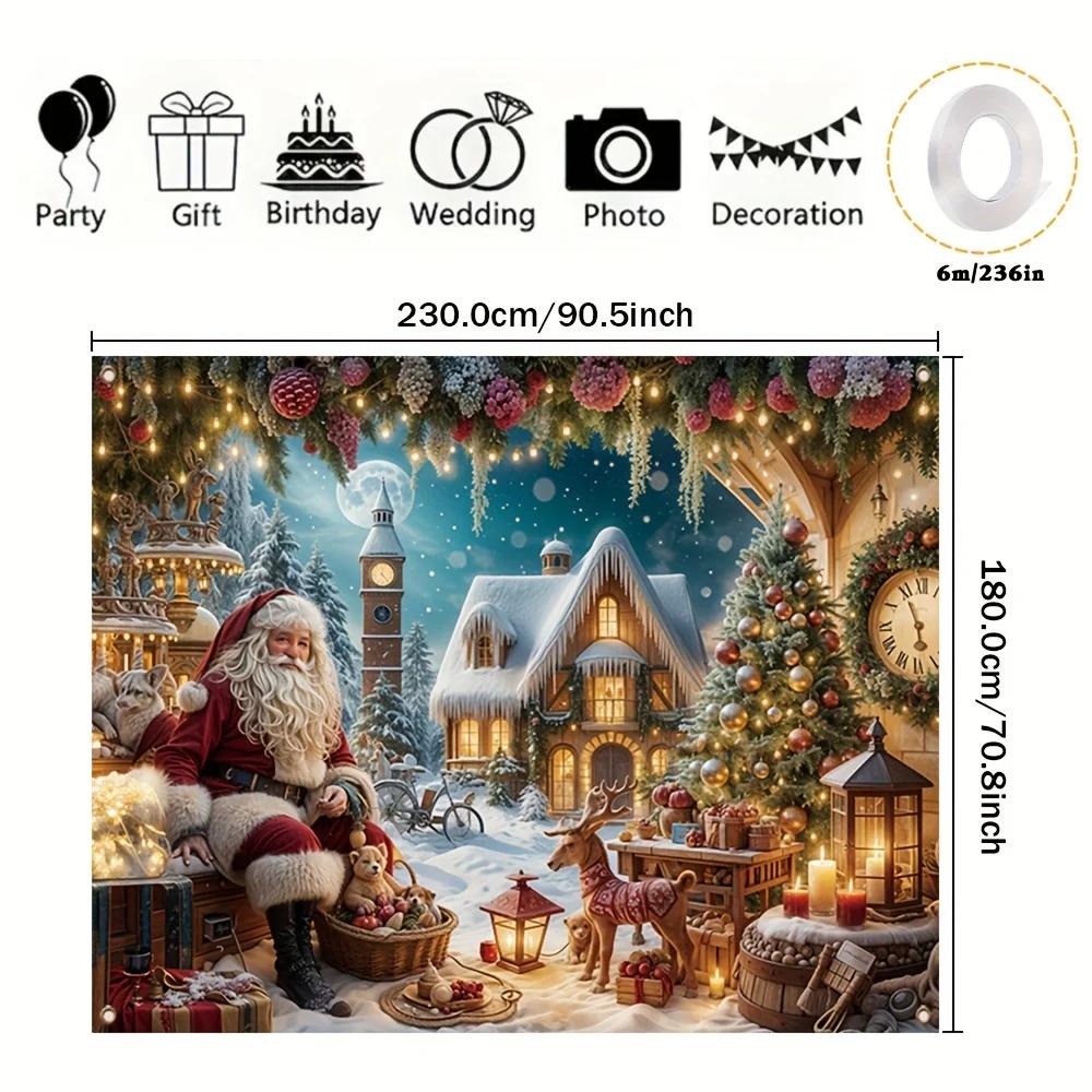 Santa Claus Gingerbread House Christmas Background Banner Polyester Suitable Party Decoration Outdoor Curtain Made Of Washable