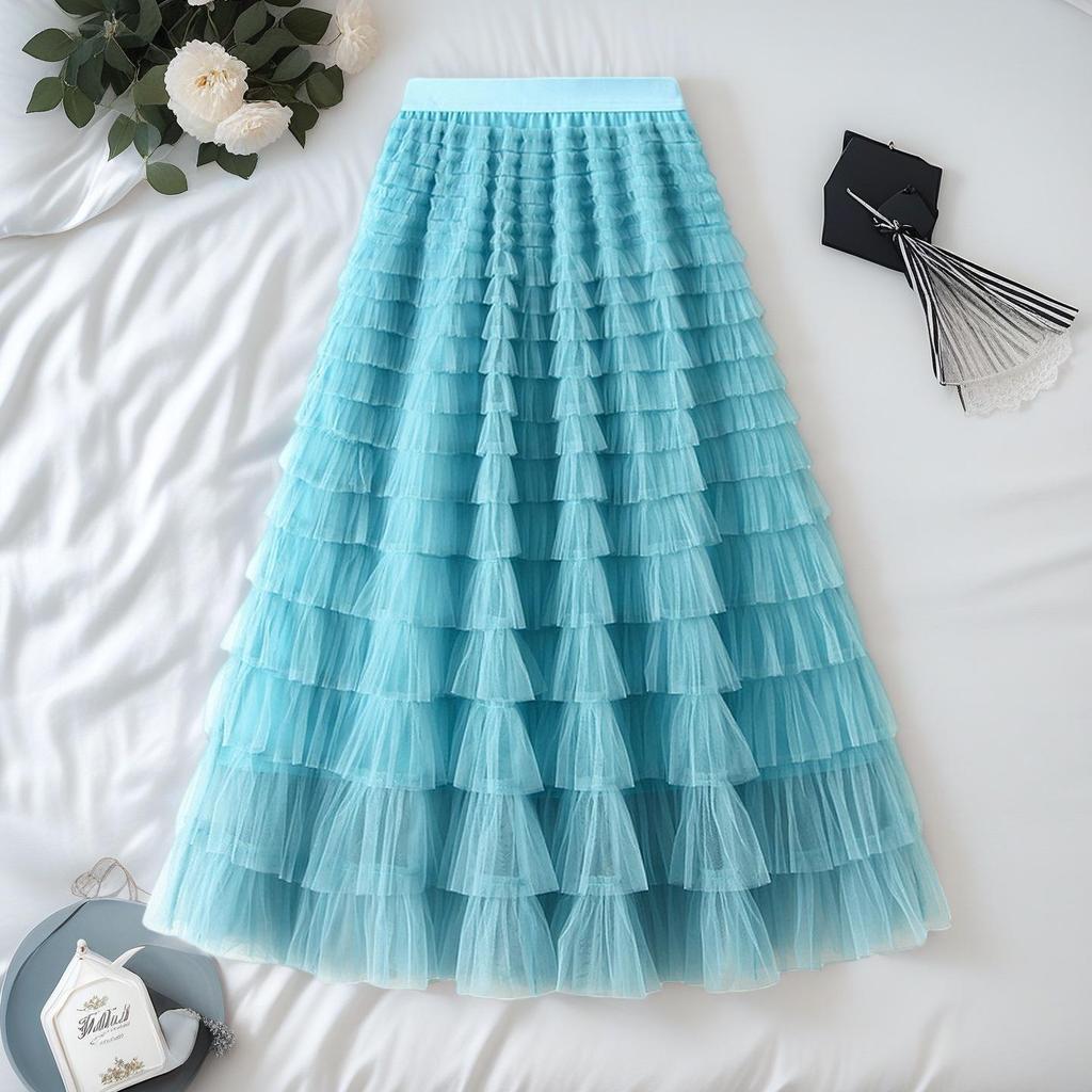 Elegant French Style Layered Cake Skirt - High Waist, Fluffy Winter Fashion for Women
