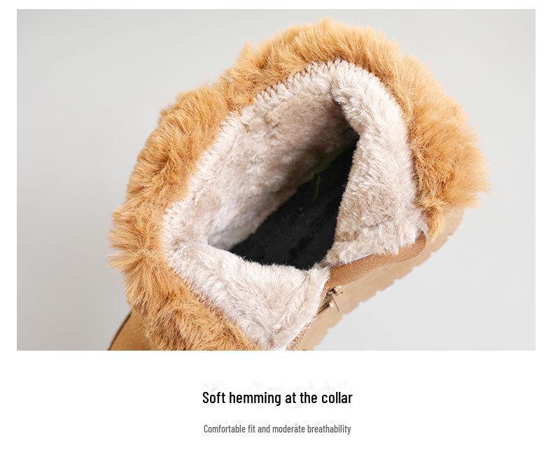 2024 Autumn/Winter Korean Velvet Women's Mid-Cut Snow Boots - Solid Color, Casual, Warm, Heightened Design