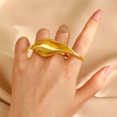 Luxury Frosted Leaf Open Ring - Retro European & American Design