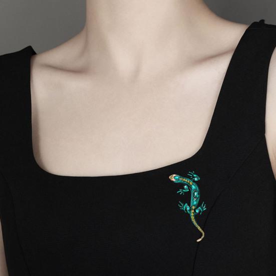 Vintage Reptile-shaped Brooch Exquisite Faux Crystal Pin Animal Shape Men Clothes Badge