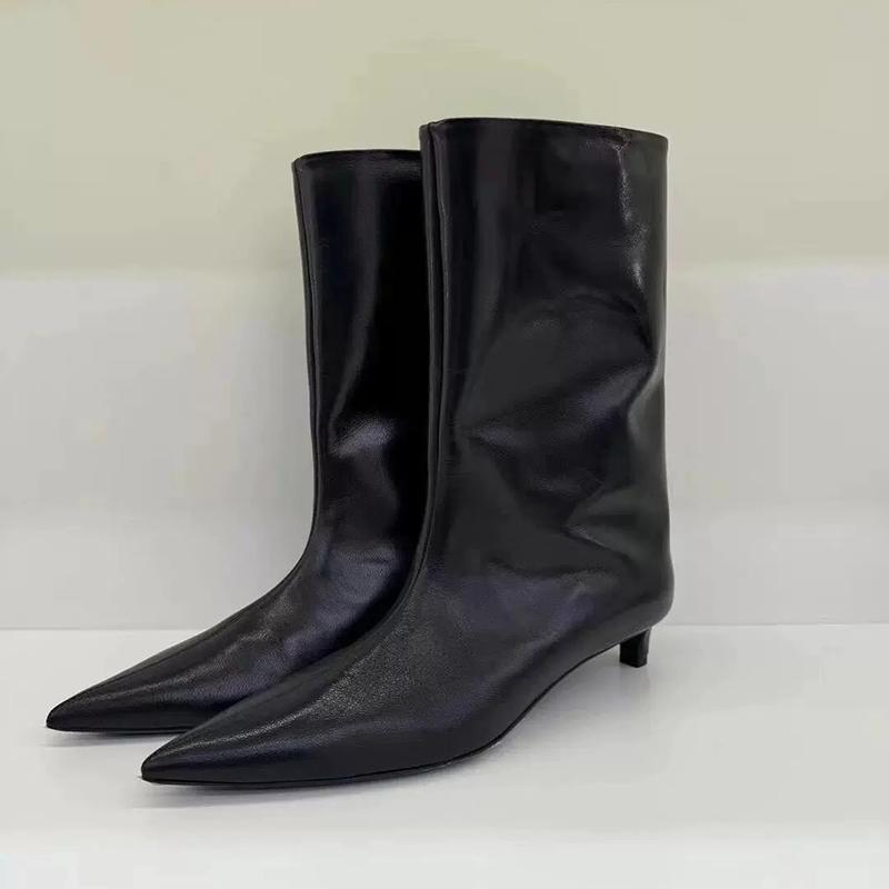 Pointed Toe Mid-Tube Boots Women's Fashion Autumn New Wide Cylinder Slip-proof Wear-resistant Stiletto Shoes