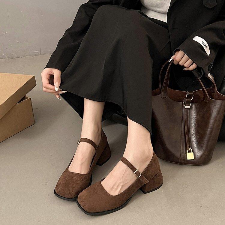 Fashion 2025 Spring new Leisure Thick Heel Shoes Vintage Leopard sexy Women Square Toe Shoes fashionable versatile Shallow mouth Shoes