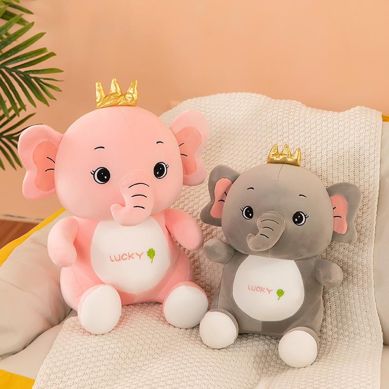 Crown Plush Elephant Toy Grey Pink Creative Design Room Decoration Birthday Gift