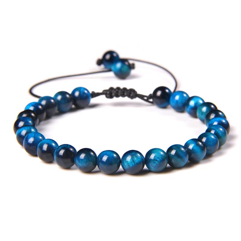Natural Stone 6mm Beads Bracelet Adjustable Rope String Braided Bracelets For Women Men Amethysts Red Agates Lava Beaded Bangles