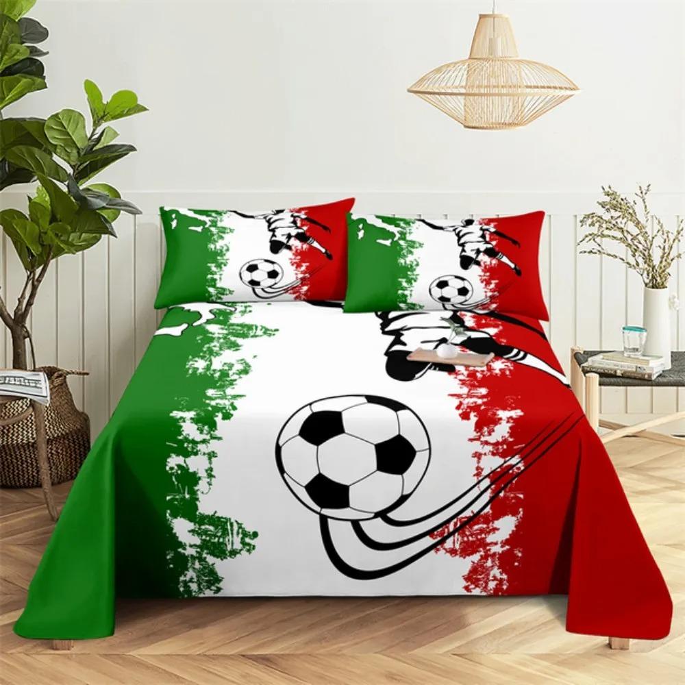 Ensemble de draps de lit de football Cartoon Imprimé numérique Polyester Drap plat et taie d'oreiller 2/3 pièces Literie pour garçons adolescents enfants