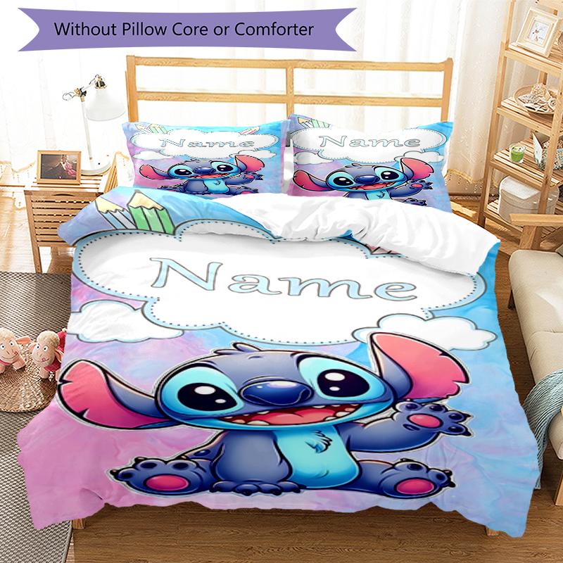 3pcs Custom Name Stitch Bedding Set Duvet Cover Closure Includes 1 Duvet Cover & 2 Pillowcases, Soft and Comfortable for All Seasons.