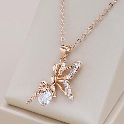 Goldene Engel-Anhänger-Halskette, Micro-Inlay-Zirkon-Damen-Modeschmuck, klassisches Party-Zubehör