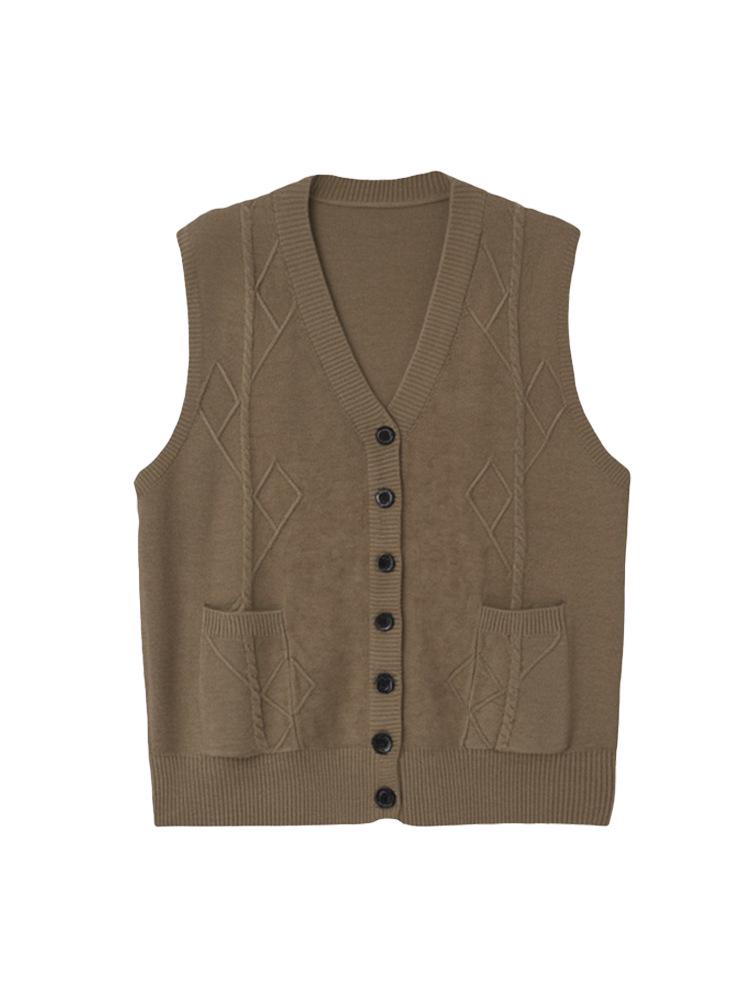 V-Neck Striped Knit Wool Sweater Vest for Middle-Aged and Elderly Women - Winter Style