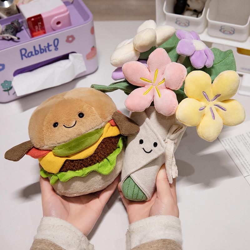 Creative Fun Bouquet of Flowers, Roses, Dolls, Hamburger, Plush Toys, Children's Girls Birthday Gifts