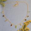 Colier din argint 925 placat cu aur galben, peridot, granat, piatra lunii, citrin, ametist, iolit, topaz albastru