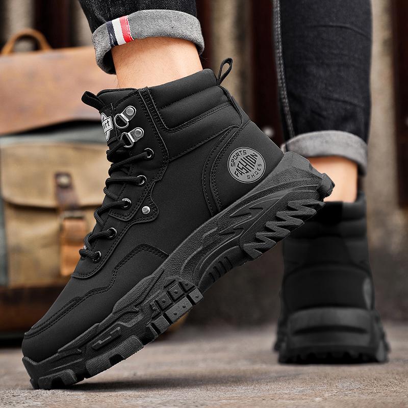 High Quanlity Leather Men Ankle Boots Winter Outdoor Casual Shoes No-slip High Top Work Boots Breathable Walking Hiking Shoes