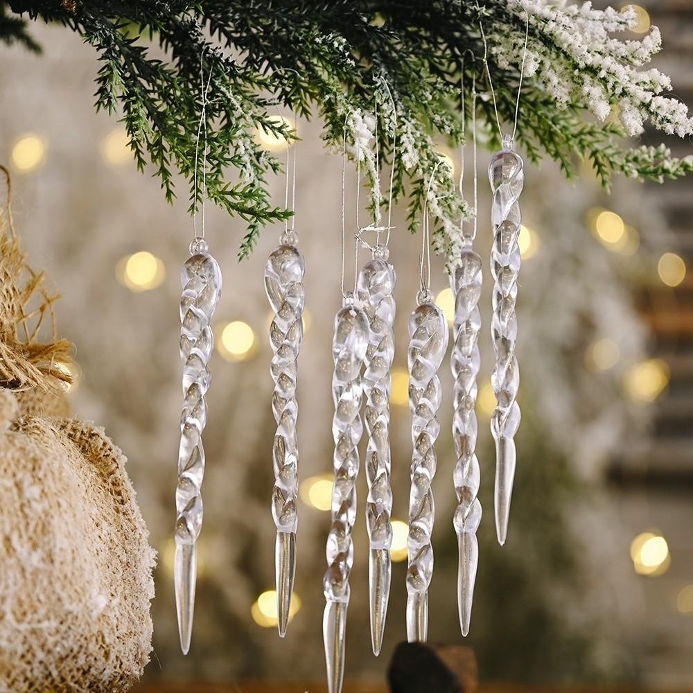12Pcs Acrylic Christmas Tree Icicle Ornaments Shatterproof Simulated Icicle Twisted Icicle Tree Decor Shining Transparent