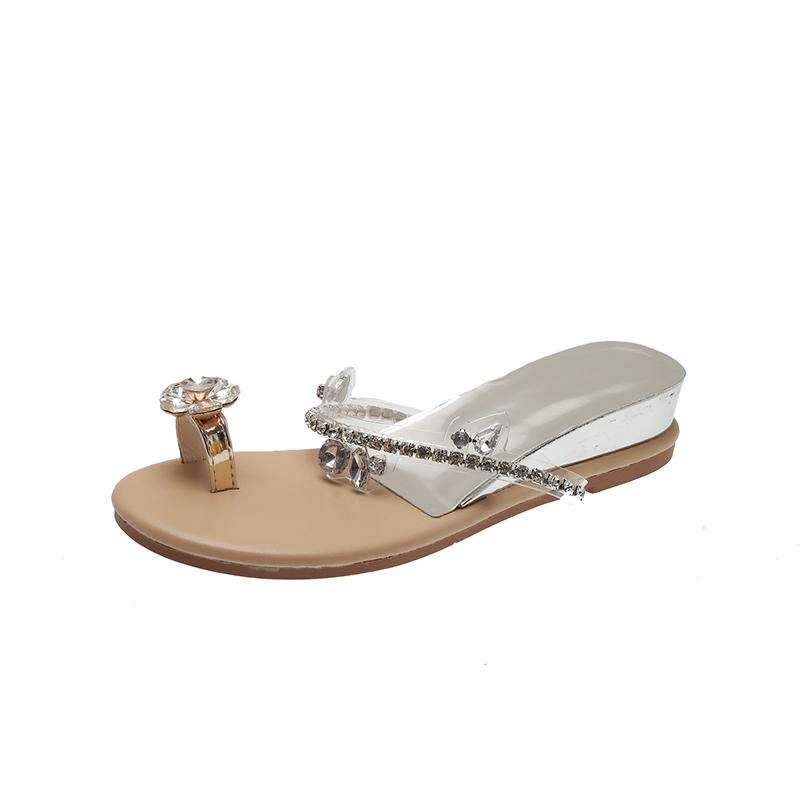 

Sandals and Slippers for Women in Summer 2026 New Versatile Wedge Rhinestone Seaside Beach Toe Roman Shoes 35 золотой