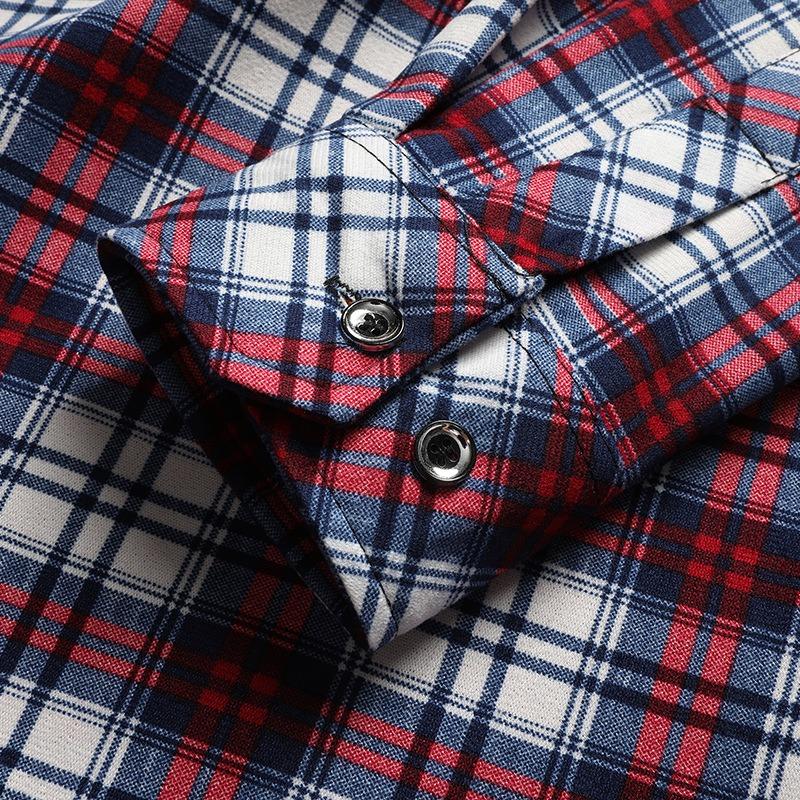 Men Winter Fleece Thickened Plaid Stand Collar Long Sleeve Business Casual Shirt