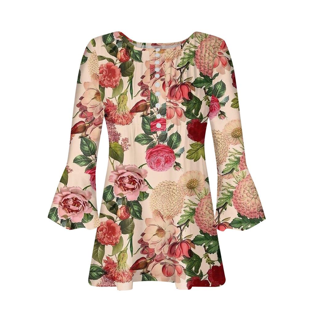 Cheap Button Down Shirts For Women Floral Print Tunic Summer Tops
