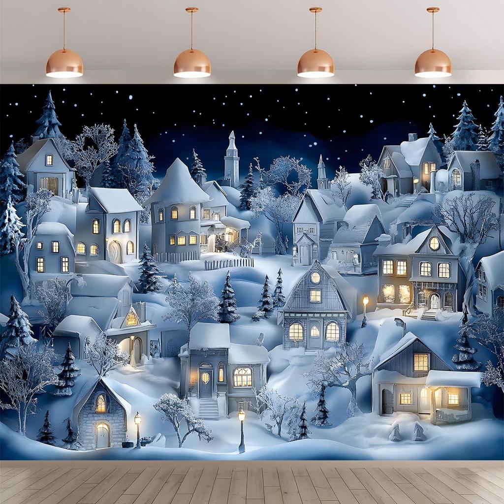 1Pcs Snowy Church Scene Decoration Background Winter Backdrop Decorations For Photo Studio Photo Booth Christmas Party
