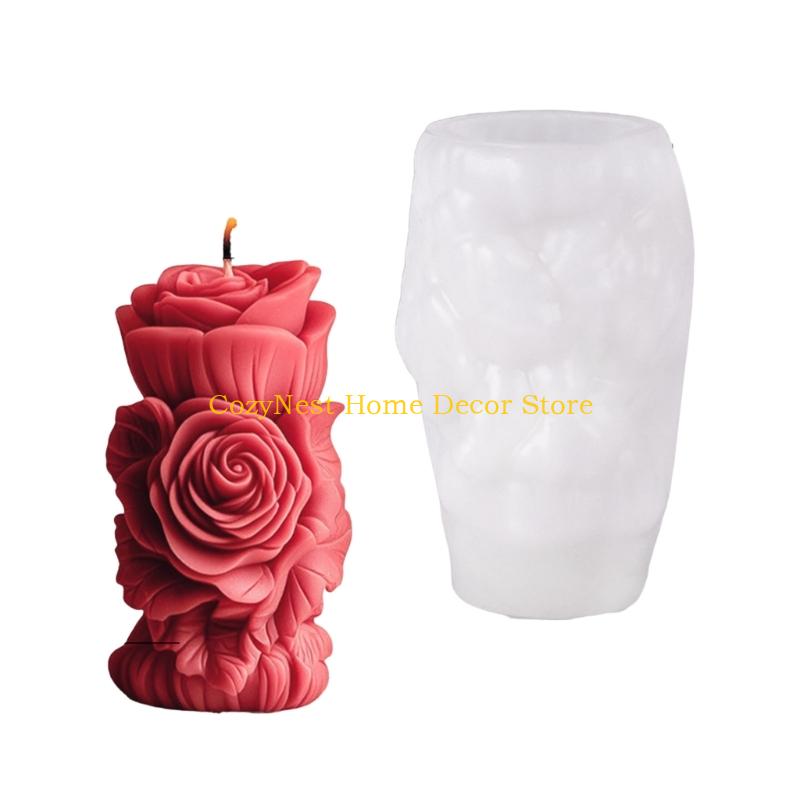 92MF Rose Flower Cylinder Silicone Molds for Candle Soap Home Decoration