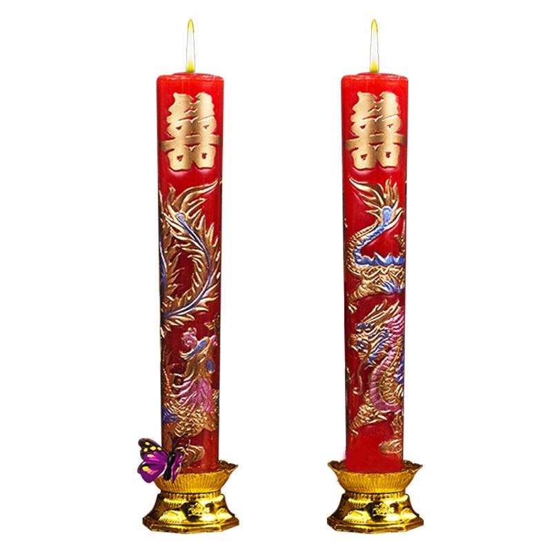 Dragon & Phoenix Windproof Wedding Candles: Red, Romantic, Smokeless, Festive, Everlasting Pair.