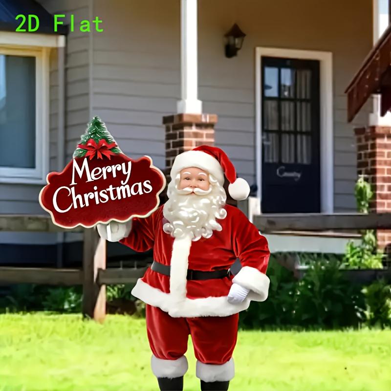 1Pcs Santa Claus Garden Indoor and Outdoor 2D Acrylic Merry Christmas Sign Decor Wear Plug in Christmas Garden Flags for Outside