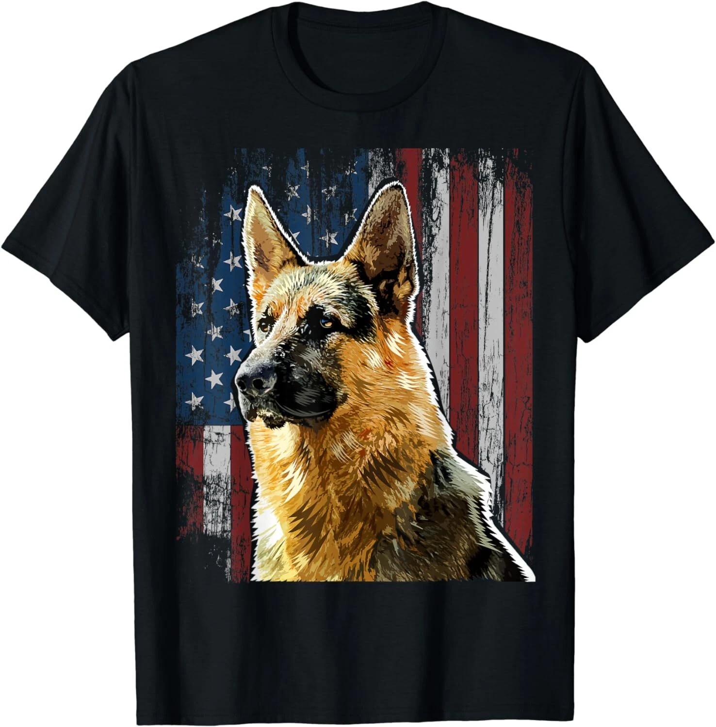 Patriotic German Shepherd American Flag Dog Gift Unisex T-Shirt M