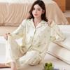 Spring and autumn new pajamas women's imitation cotton long-sleeved loungewear thin high-end medium-sized elderly large-size suit
