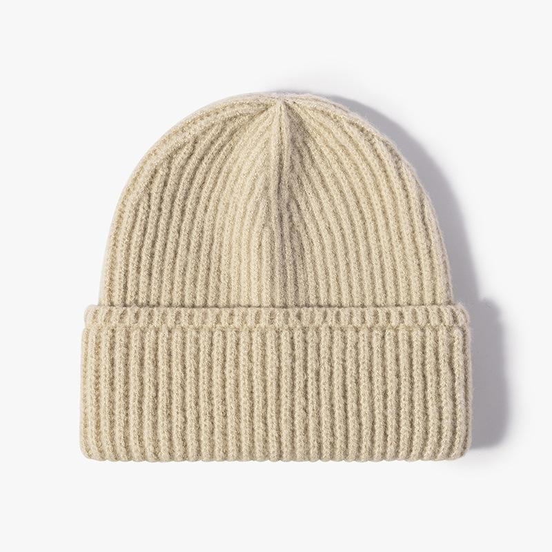 Cross-Border Soft Double Layer Pullover Bare Plate Knitted Warm Dome Hat Acrylic Beanie