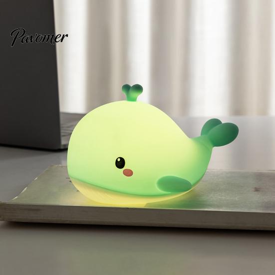 Eye Friendly Bedside Lighting Cute Whale Silicone Touch Night Light, USB Rechargeable Lamp with Portable Animal Light 3 Brightness & Remote