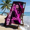 Personalisierbares Strandtuch mit Demon Slayer Aufdruck und individuellem Namen, für Reise, Camping, Strandparty, Heimdekoration, Geburtstagsgeschenk für Familie & Freunde