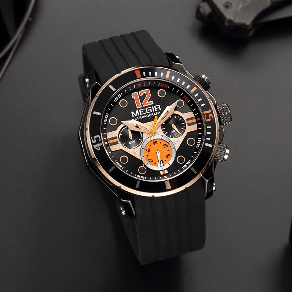 Fashion Waterproof Quartz Watches for Men Luxury Military Sport Chronograph Wristwatch with Silicone Strap