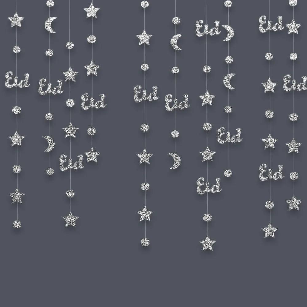 4M Eid Mubarak Banners Ornaments Gold Silver Star Moon Lantern Ramadan Kareem Hang Garland Paper DIY Home Decor Pull Flag