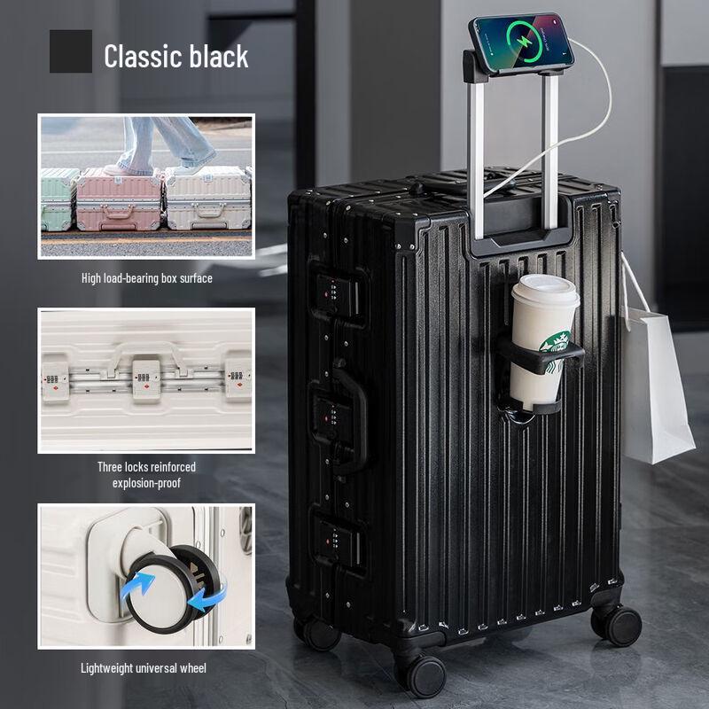 Xiao Yan Durable PC Luggage with Charging Port and Cup Holder