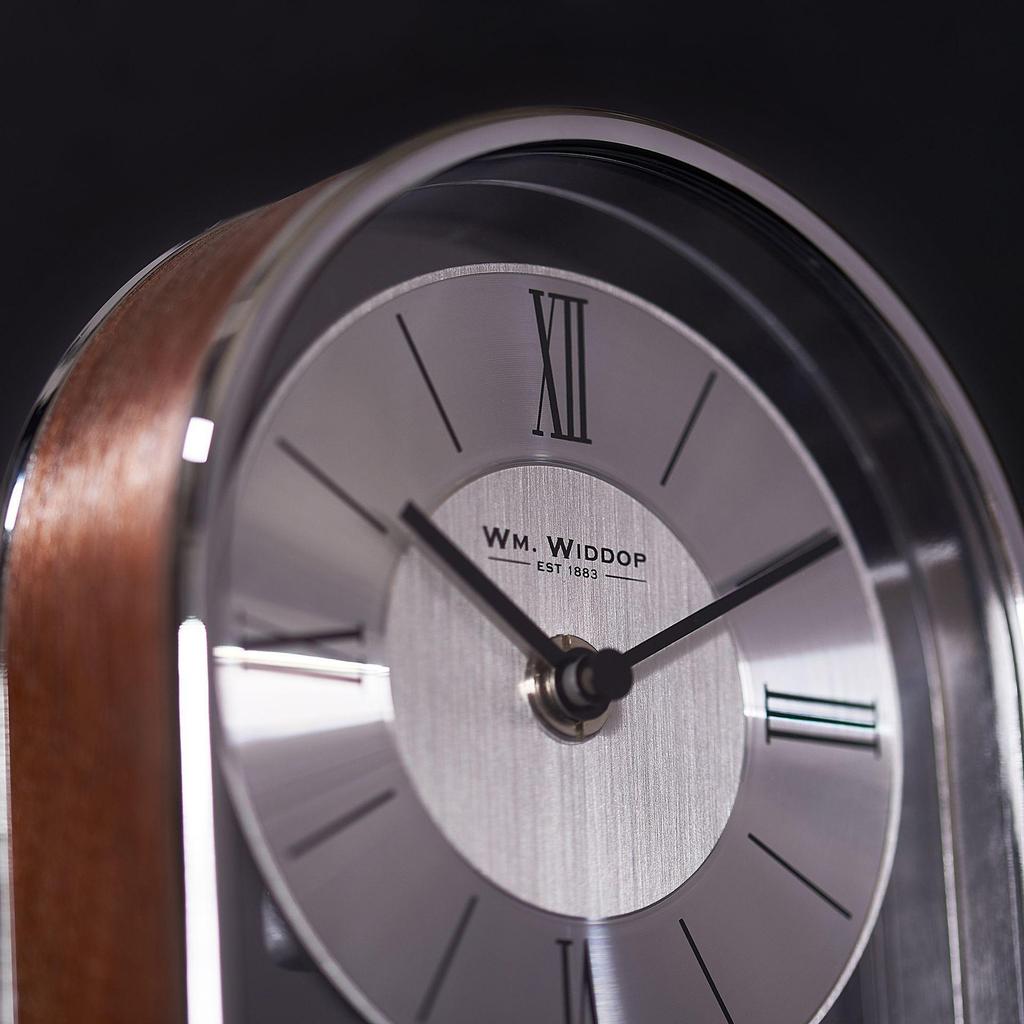 Wm.Widdop Chrome & Wood Veneer Mantle Clock