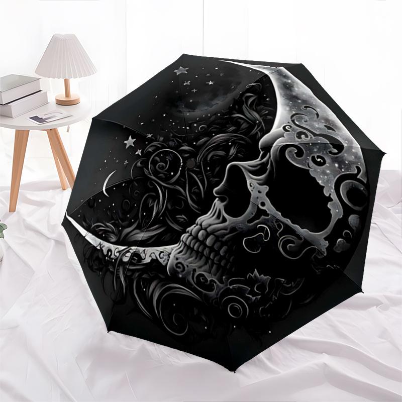 

1pc Midnight Moonlit Skull Automatic Open/CloseUmbrella,Compact Umbrella for Men & Women Day Gift.W061