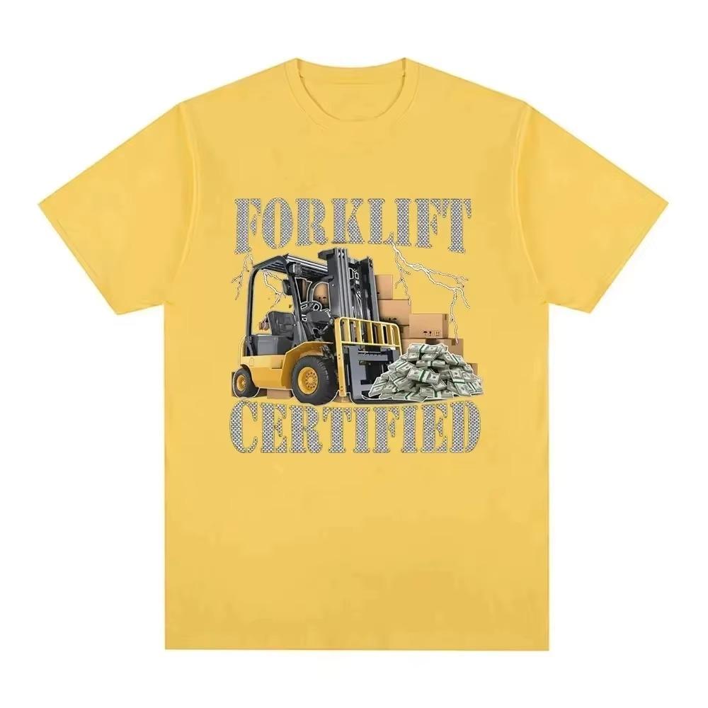 Funny Forklift Certified Operator Print T-Shirt Men Vintage Fashion Short Sleeve T-shirts Pure Cotton Oversized Summer T Shirts