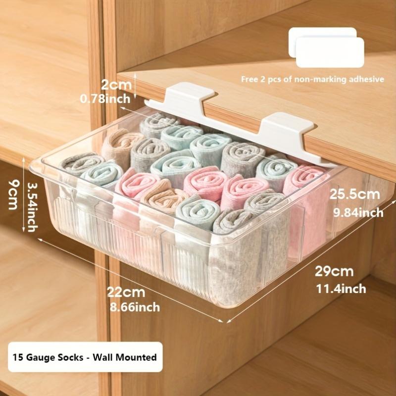 15-Compartment Hanging Underwear Organizer, Plastic Wall-Mounted Storage Box for Socks and Drawers, Space-Saving Transparent Closet Shelf Divider