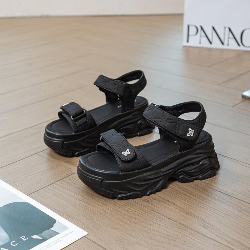 Sandals Women's Senior Sense of Outer Wear 2025 Summer New Slope Heel Platform Sandals Women's Heightening Open-toed Small Fragrant Sandals