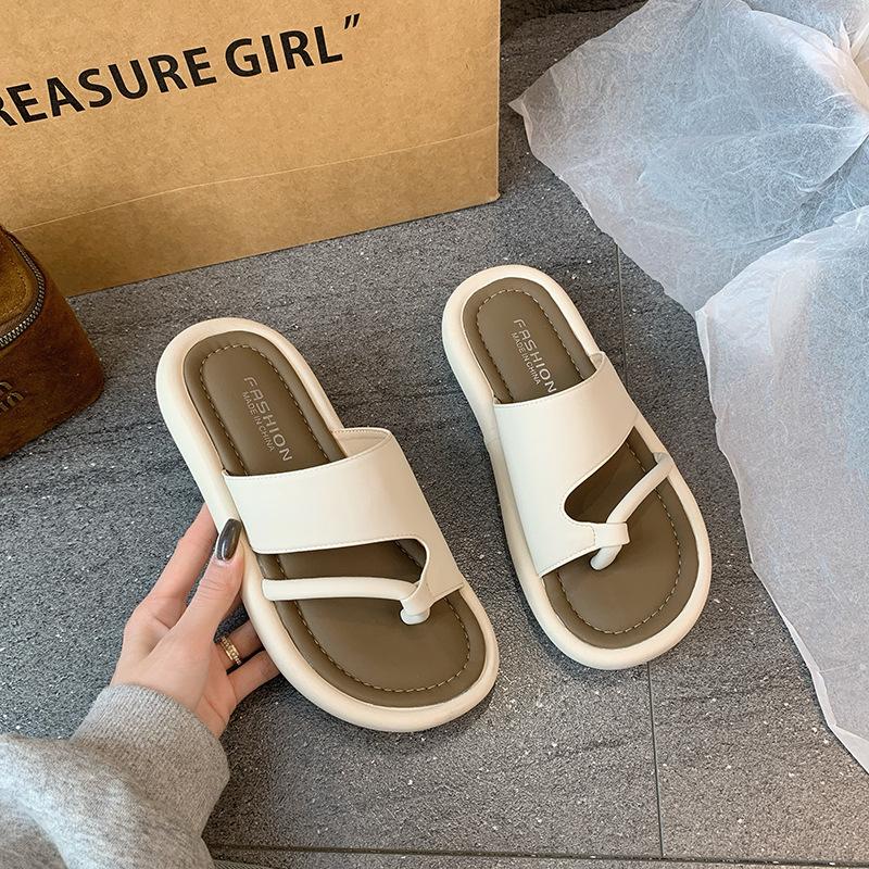 French set of toe cool slippers women s summer wear new high-end casual flip-flops simple with skirt cool slippers 35 бежевый 2419₽
