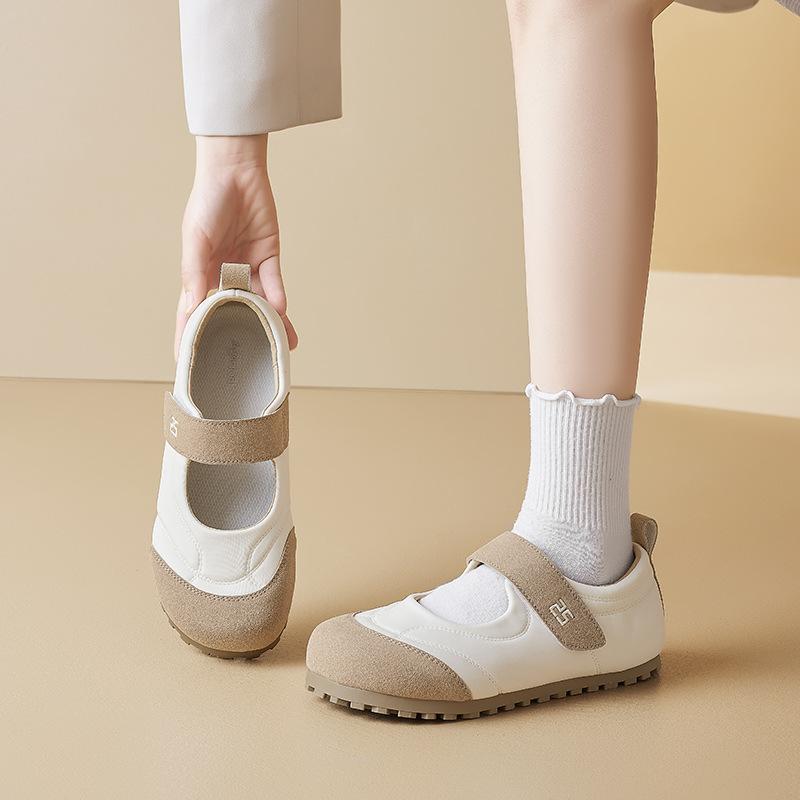 Augustine single shoes women's 2025 new summer flat-soled soft-soled casual single shoes Velcro Mary Jane white shoes