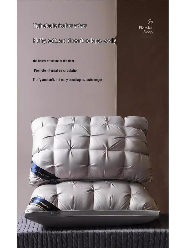 Luxury Durable Hotel Pillow: Neck Support, Non-Collapsing, Washable Feather Velvet