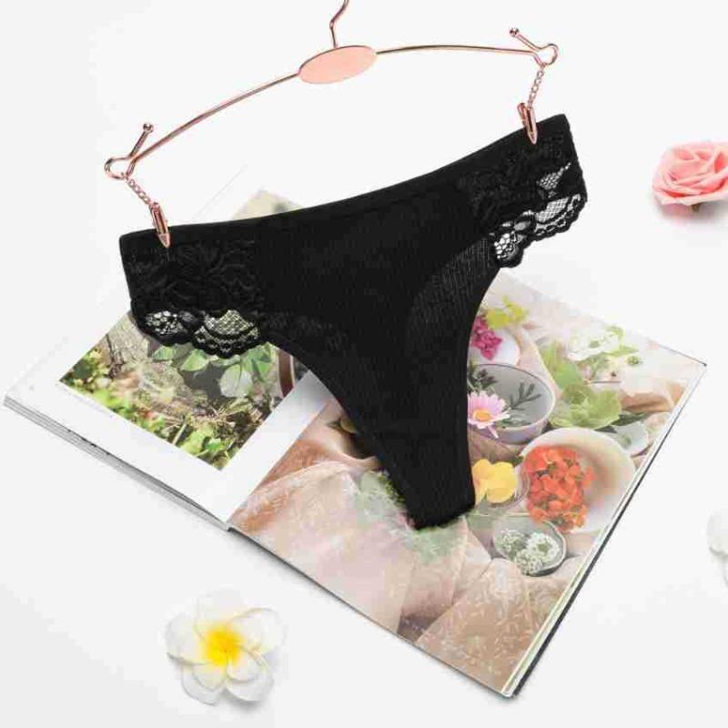 Ladies Spring and Summer New Lace Bellied Thread Low Waist Breathable Thong Underwear