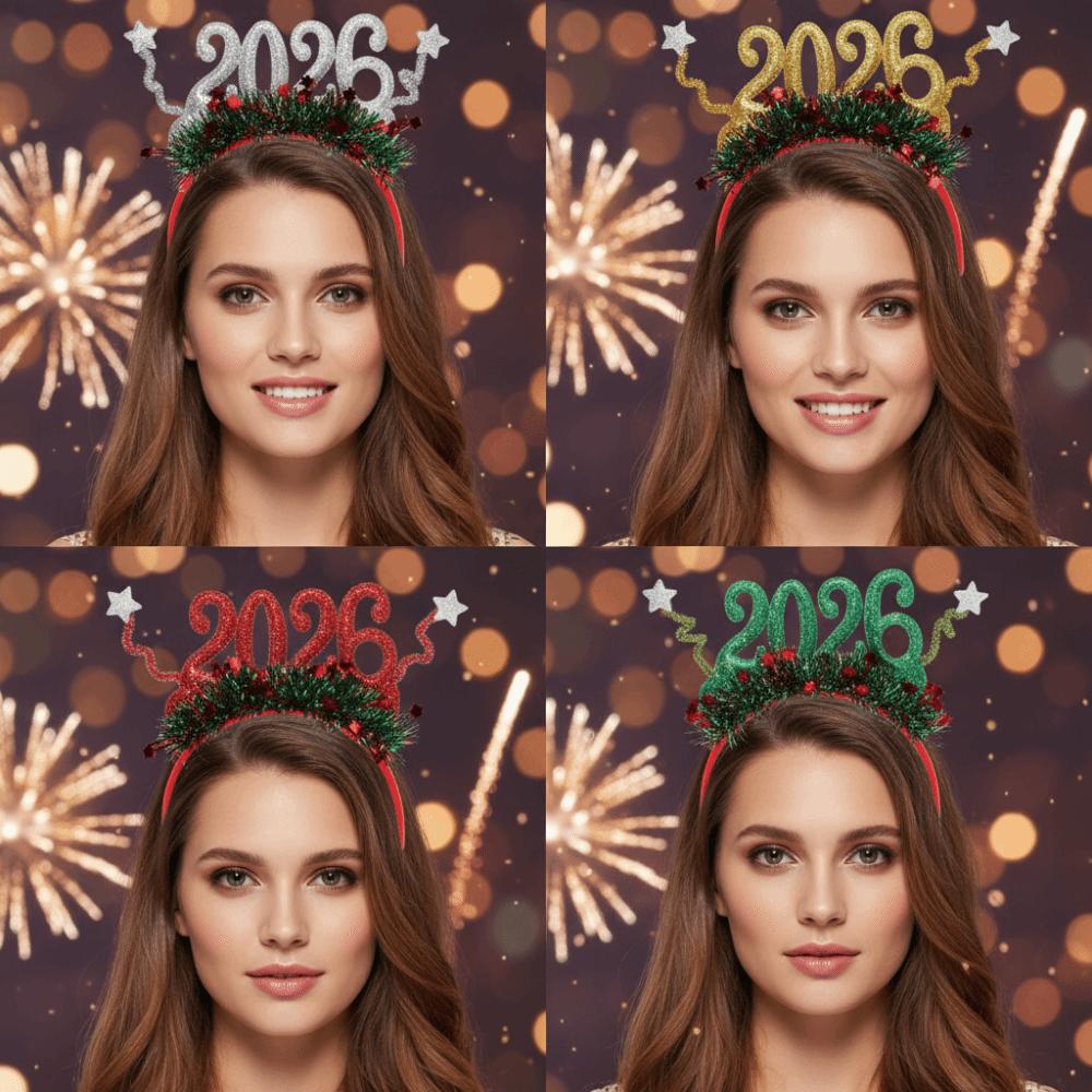 Sequin 2026 Happy New Year Headband Cute Christmas Headpiece New Year Decorative Headdress  Cosplay