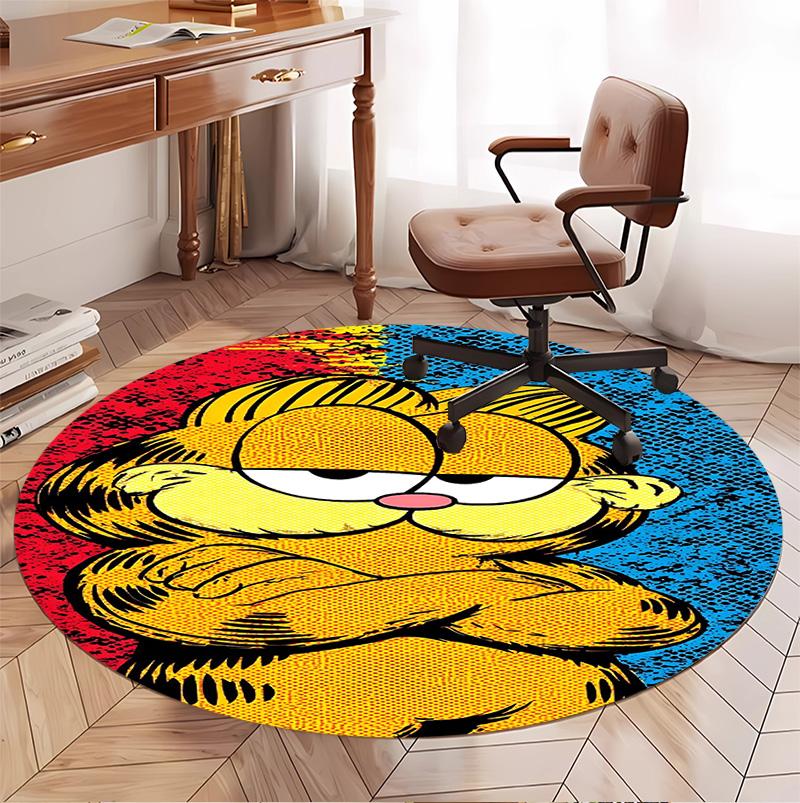 Garfield Desenli Yuvarlak Halı, İç/Dış Mekan Paspası, Piknik, Oyun Odası, Yatak Odası, Ofis, Oturma Odası, Ev Dekorasyonu Halısı, Doğum Günü Hediyesi