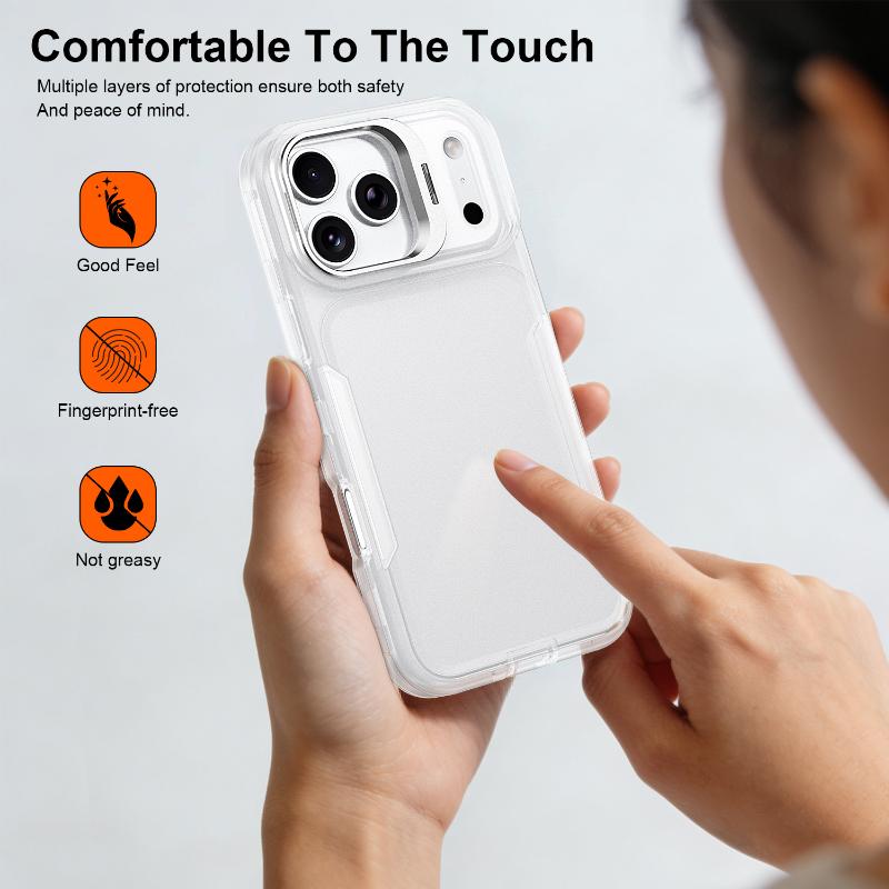 Soft EVA + Hard PC 2-in-1 Metal Lens Holder Armor Phone Case For iPhone 17 Pro Max 15 11 12 13 14 16 Pro Max Bumper Back Cover